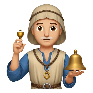 a white merchant in medieval time with a bell in his hand sticker