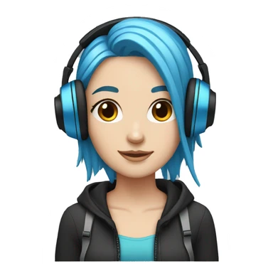 white girl with blue hair and black headphones sticker