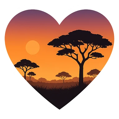 heart with a savanna sunset theme, clean digital illustration, no background sticker