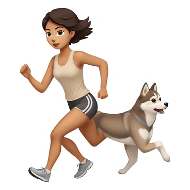 Fille, brune qui court avec son HUSKY beige clair sticker