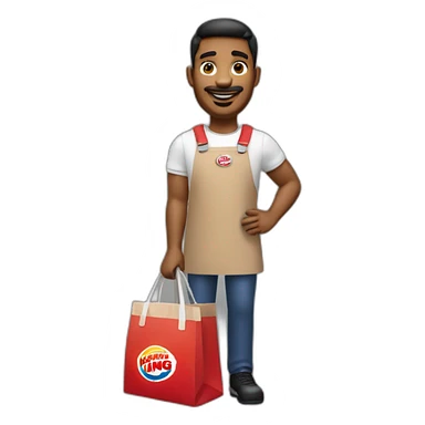 A Burger King cashier with a bag of Burgers sticker