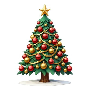 3D emoji of a majestic Moscow
New Year tree. Thick green branches heavily decorated with large gold and red glass balls, traditional Russian patterns, and sparkling warm tinsel. A bright glowing red Soviet-style star is on top.
Light dusting of snow on the branches.
 sticker