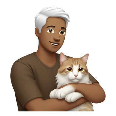 man with brown holding a white Siberian cat sticker