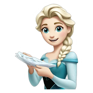 Elsa jumping of happiness holding a payslip sticker