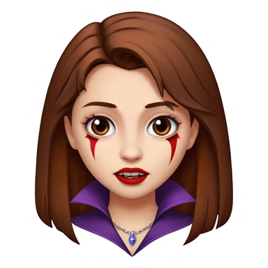 Bella from Twilight emoji, with a vampire bite mark on her neck, brown hair sticker