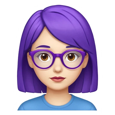 Cartoon adult woman with purple glasses, brown eyes, and blue medium length hair sticker