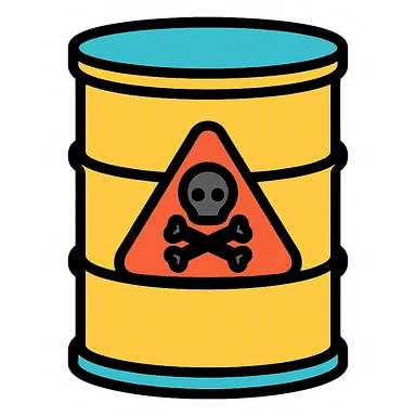 toxic barrel, color icon style, with hazard symbol sticker