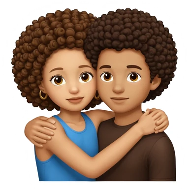 A lightskin with afro boy and brown skin girl with curls hug sticker