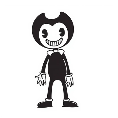 Bendy from Bendy and the Ink Machine, hand-drawn doodle style, sketchy lines, expressive face sticker
