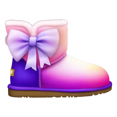 Realistic pair of pink to purple ombre fur Ugg boots with silk ribbon bows. sticker