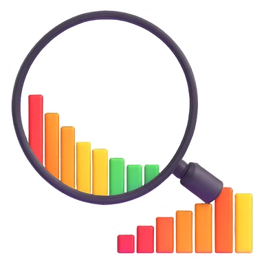 business research with magnifying glass and bar chart sticker