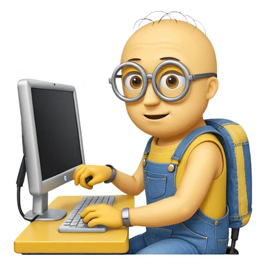 minion with desktop computer works deeply sticker