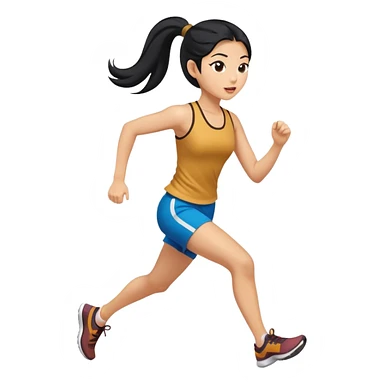 Asian girl with long black hair in ponytail running sticker