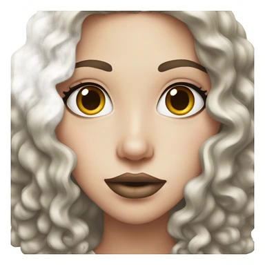 White girl with black thick curly hair, middle hair parting and juicy lips sticker