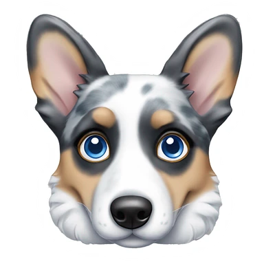 Blue Merle corgi with a blue eye sticker