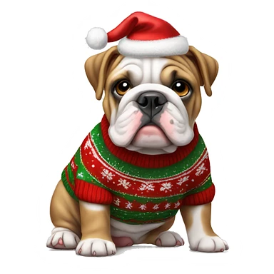 old english bulldog puppy wearing a christmas sweater  sticker