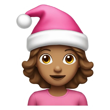 brown hair girl with pink santa hat sticker