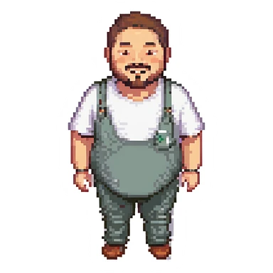 chubby Lebanese man with a goatee and short hair, smiling, pixel art style sticker
