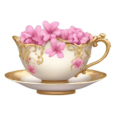 princess tea cup with pink flowers and gold details  sticker