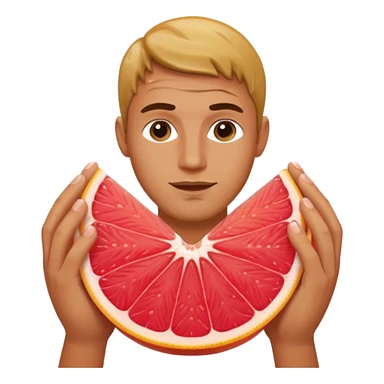 a wet man with his middle and ring finger in a wet juicy grapefruit sticker