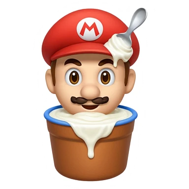 genera un'emoji di super mario arrabbiato con un vasetto di yogurt sticker