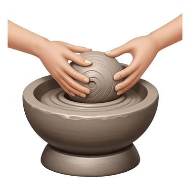 two hands kneading a ball of clay over a silver pottery wheel sticker