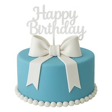 blue birthday cake with white ribbons, remove background sticker