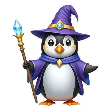 penguin dressed as a wizard with magic wand and wizard hat sticker