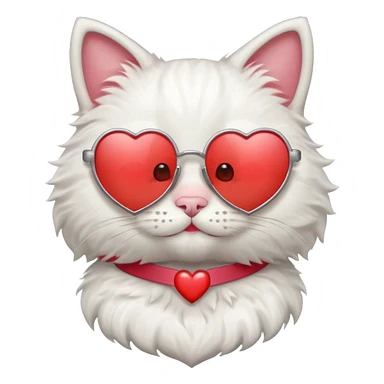 a cute white cat wearing heart sunglasses while smilling sticker
