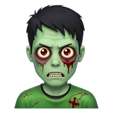 Zombie Emoji AppleIOS Style, lowfade Black Hair, and Black T-shirt, Green Skin, normal expression sticker