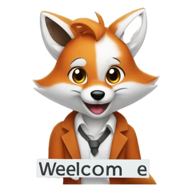 generate an emoji on the topic: a furry fox is holding a sign, and the sign says WELCOME for the discord server sticker