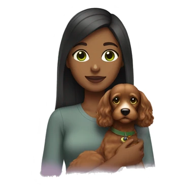 brown girl with straight hair green eyes holding a cavoodle sticker