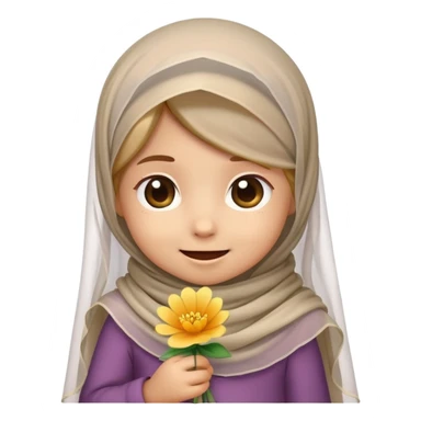 Emoji of a mischievous little girl wearing a veil and a scarf with a flower in her hand sticker