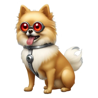 angry pomeranian cyborg with red robotic right eye and normal left eye sticker