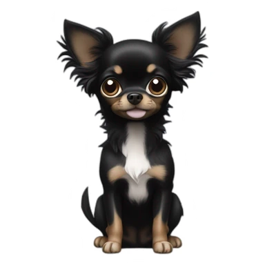 A only black Chihuahua with long earhairs an a fluffy tail and a white chest  sticker
