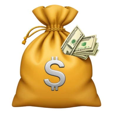 money bag and stack of dollars placed with it sticker