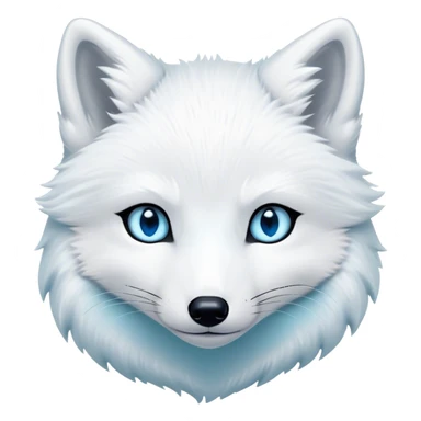 Cinematic Noble Arctic Fox Portrait Emoji, Poised and regal, with a compact, agile build and a luxurious, pure white Fur accented by a subtle hint of icy blue, deep-set soulful piercing eyes, Simplified yet sharp and sophisticated features, highly detailed, glowing with a soft, dignified glow, high shine, intelligent and cunning, stylized with an air of arctic elegance, focused and attentive, soft glowing outline, capturing the essence of a watchful and confident fox, so majestic it feels as though it could dash out of the screen with effortless authority! sticker