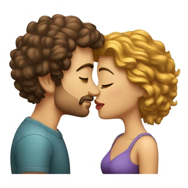 beso pareja mujer morena pelo rizado y hombre rubio sticker