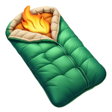 Cinematic Realistic Sleeping Bag, plush and slightly wrinkled, rich fabric texture catching the firelight, glowing with warmth and inviting coziness, nestled within a peaceful campsite. sticker