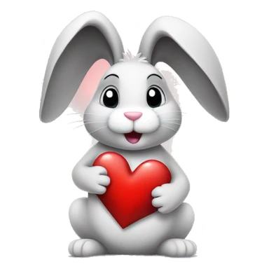 Black and white cartoon style rabbit holding a love heart sticker