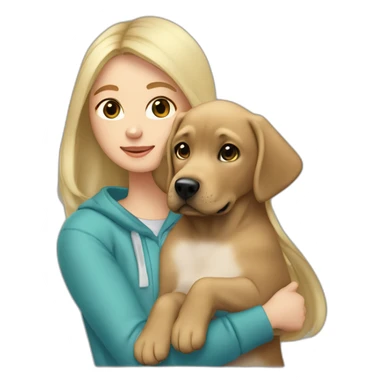 A blonde girl with smooth hair and a ray in the middle of his hair, she has light skin a few freckles, and she wear a hoodies and she Carries in his arms a baby black labrador dog  sticker