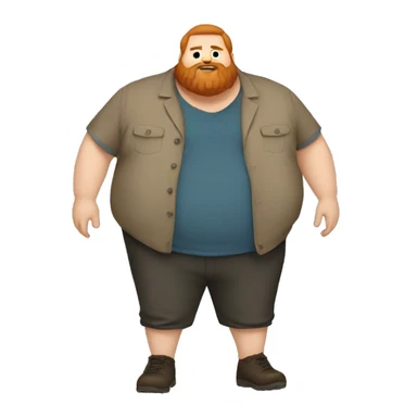 caseoh, man, very fat, 500lbs, red hair, long beard, full body sticker