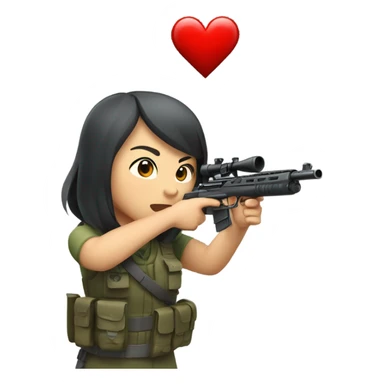 A cute Asian sniper woman shoots and a heart goes out at the gunpoint sticker