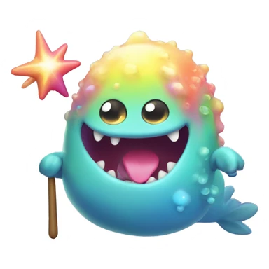 Kawaii derpy fat rainbow sea monster with magic wand  sticker