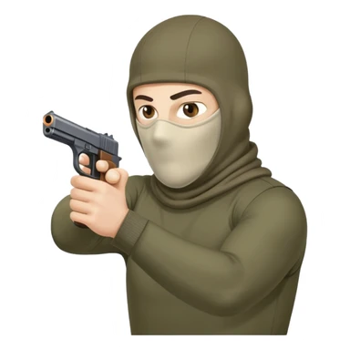 guy in a balaclava shooting a pistol with bullet firing sticker