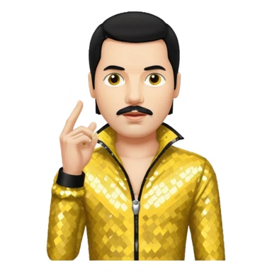 Freddie Mercury with black hair, yellow sequin outfit sticker