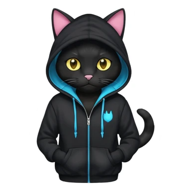 Black cat wearing a hoodie fursona (full body) sticker