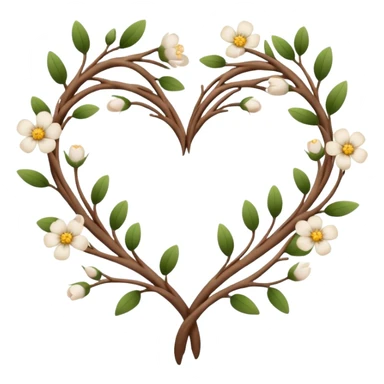Natural cottage core aesthetic minimal flower branches in a twisty heart shape sticker