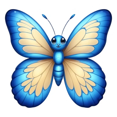 Cinematic Realistic Cute Blue Butterfly Portrait Emoji, Head tilted playfully and inquisitively, featuring beautifully patterned sapphire wings with intricate venation and a charming, petite body with round, sparkling eyes full of gentle curiosity, rendered with lifelike detail and warm natural highlights, high shine, affectionate and spirited, styled with a touch of whimsical garden magic, soft glowing outline, capturing the essence of a mischievous yet lovable blue butterfly that seems ready to flutter playfully into your arms! sticker