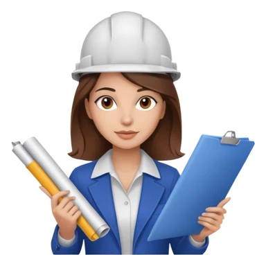 woman profession architect holding blueprints. She has beautiful Brown eyes. She has brown hair sticker